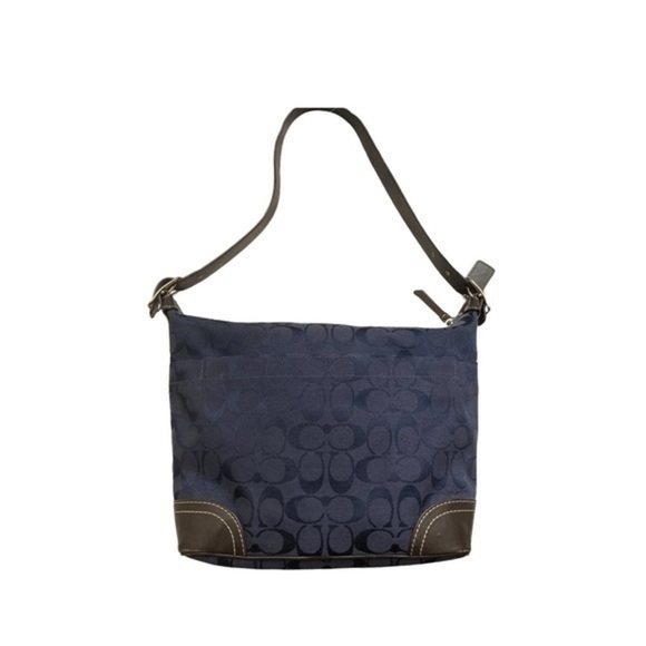 Coach vintage y2k blue signature c brown leather small shoulder bag - Picture 9 of 11